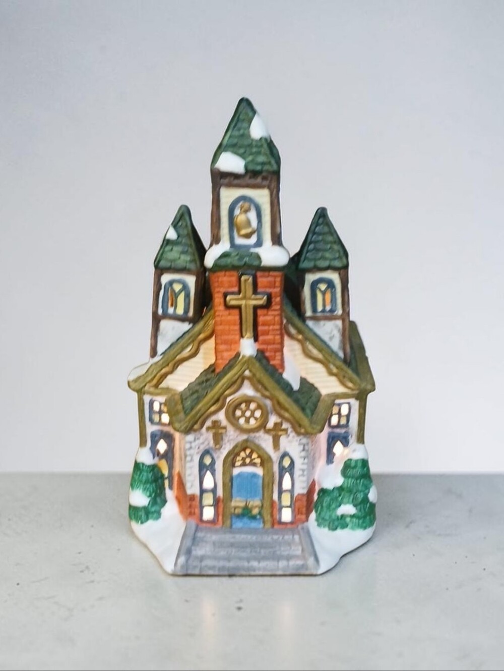 Vintage Ceramic Christmas Village Church | Lights Up